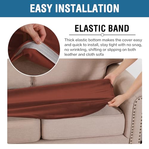 Velvet Stretch Individual Couch Cushion Cover Plush Slipcover for Loveseat Sofa Furniture Protector Seat Cover (Rust / 1 Cushion Loveseat)
