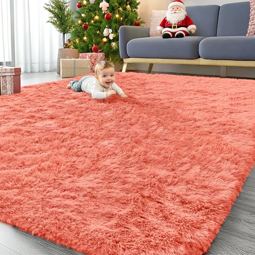 9x12 Machine Washable Large Area Rugs for Living Room (9x12 Ft / Coral Red)