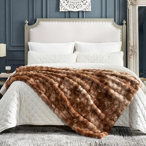 Faux Fur Throw Blanket for Couch (Tie-dye Brown / Twin(60" x 80"))