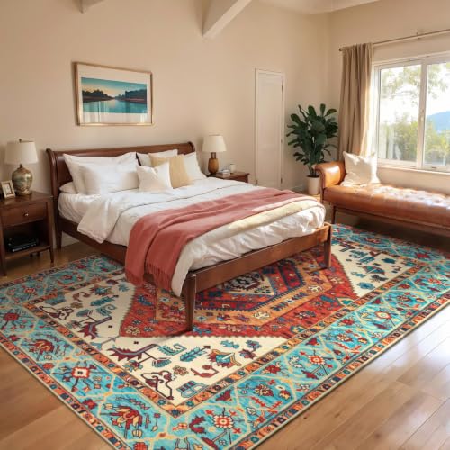 6x9 Washable Non Slip Boho Area Rug for Living Room (Orange/Multi / 6' x 9' (Rectangular))