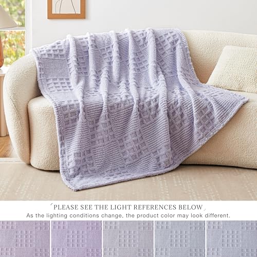 Purple Fleece Throw Blanket for Couch or Bed Waffle Pattern Decor (02-light Purple / Throw)