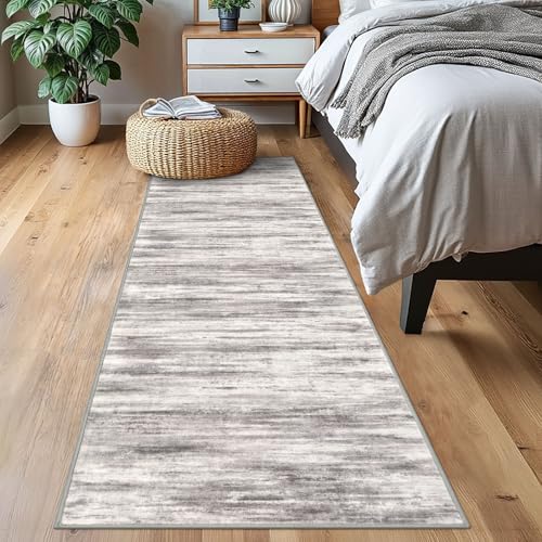 Modern Abstract Washable Rug Runner 2x7 Hallway Runner Rug Non (Grey/Light Beige/Brown / 2' x 7' (Runner))