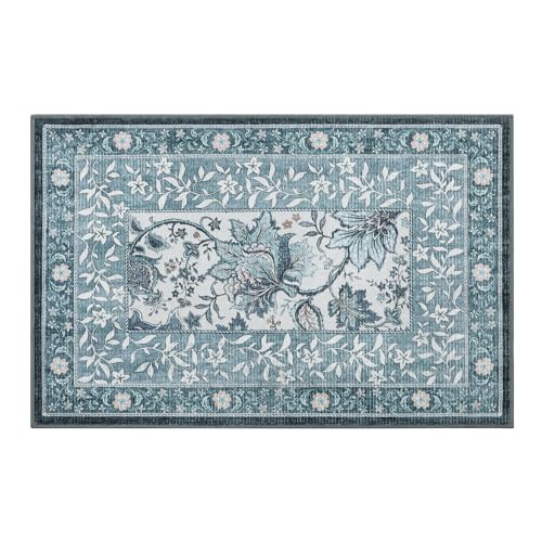 Mist Blue 2x3 Door Mat Indoor Rugs for Entryway Provence Small Botanical Grove Cottagecore Washable Non (Oriental Misty Blue / 2' x 3' (Rectangular))