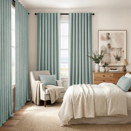 100% Blackout Linen Curtains 42 x 72 Inch Seafoam Green 2 Panels (Seafoam Green / 42"W x 72"L (Pack of 2))