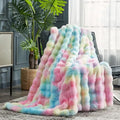 Faux Fur Throw Blanket for Couch (Tie-dye Rainbow / Throw(50" x 60"))