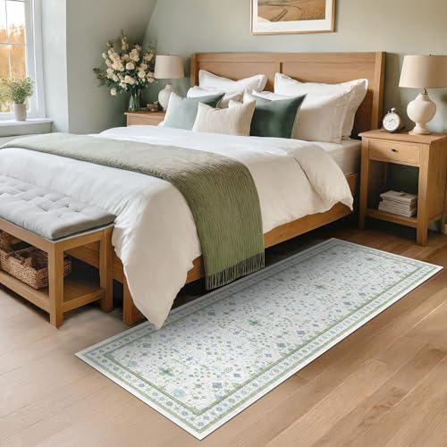 Washable Oushak 2x6 Bathroom Runner Rug (2' x 6' (Runner) / Cream Green)