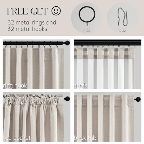94 Inch Long Sun Blocking Curtains with Hooks Linen Blend (Oatmeal / 52"W x 94"L (Pack of 2))