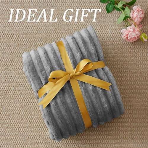 Ribbed Grey Throw Blanket for Couch (Grey / Throw(50"x60"))