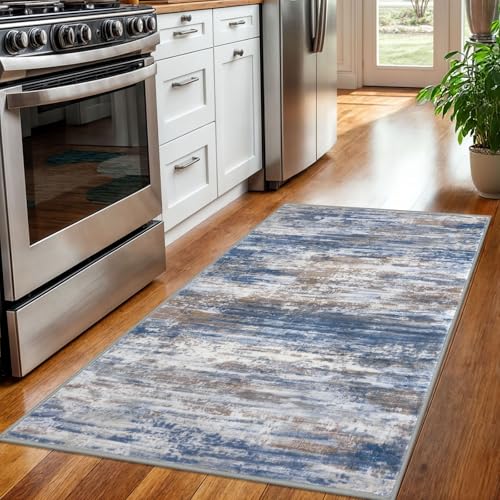 Modern Abstract 3x5 Large Entryway Rug Non (Blue Rust White / 3' x 5' (Rectangular))