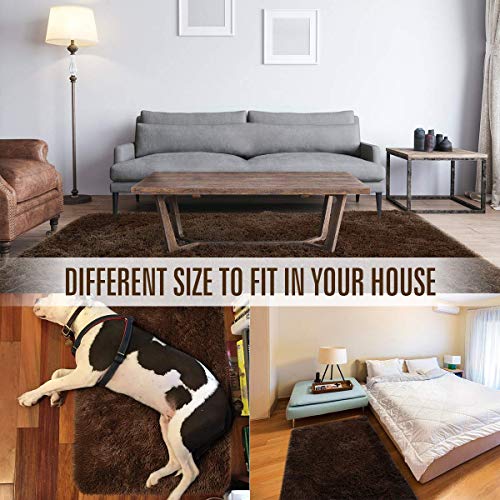 Area Rugs Fluffy Living Room Carpets for Kids Bedroom 4x5.3 (Brown / 4' x 5.3' (Rectangular))