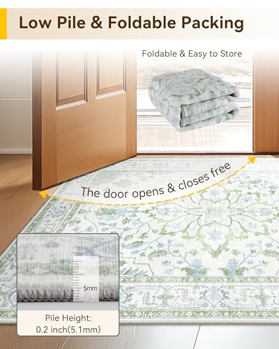 Washable Area Rug (Green/White/Blue / 2' x 3' (Rectangular))