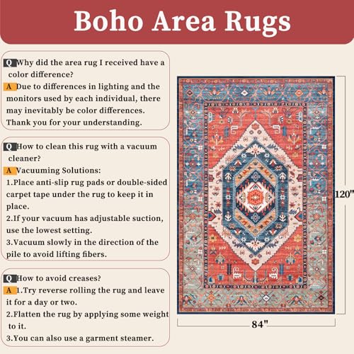 7x10 Washable Non Slip Boho Area Rug for Living Room (Rust/Multi / 7' x 10' (Rectangular))