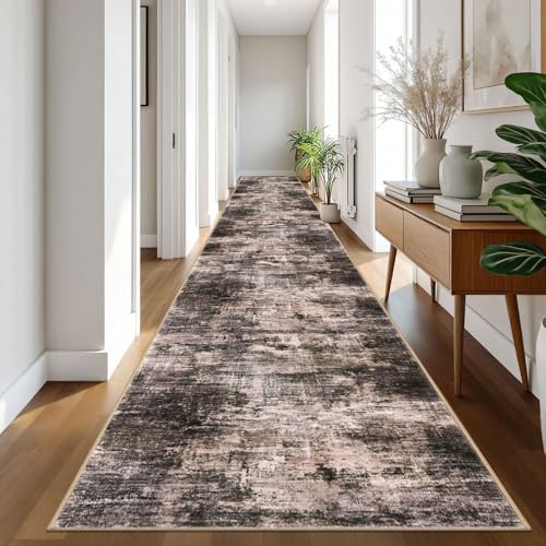 Abstract Runner Rug 3x20 Ft Extra Long Washable Runners for Hallways (Brown/Rust / 3' x 20' (Rectangular))