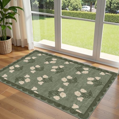 3x5 Floral Entry Rug (Flower - Green / 3' x 5' (Rectangular))
