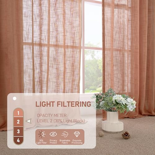 Terracotta Linen Curtains 40 Inch for Small Window Over Silk 2 Panels (Terracotta / 34"W x 40"L (Pack of 2))