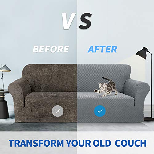 1 Piece Jacquard Couch Covers for 3 Cushion Couch High Stretch Sofa Cover for Pets Dogs Anti Slip Extra Large Sofa Slipcovers Furniture Protector (X-Large (91"-112") / Light Grey)