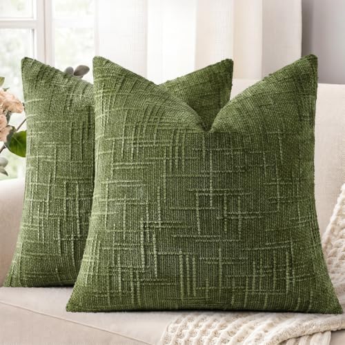 Textured Chenille Throw Pillow Covers 18x18 Set of 2 Olive Green (Olive Green / 18" x 18" (Pack of 2))
