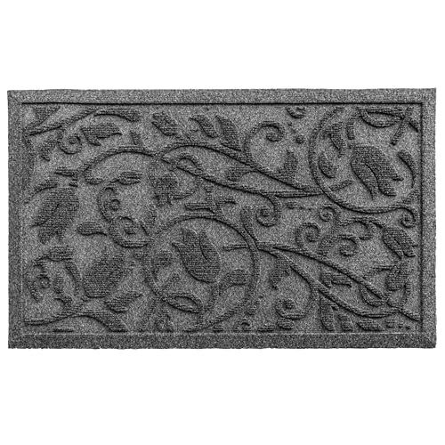 Boho Grey Floral Leaves Outdoor Indoor Entrance Doormats (Tulip-grey / 1'5" x 2'6" (Rectangular))