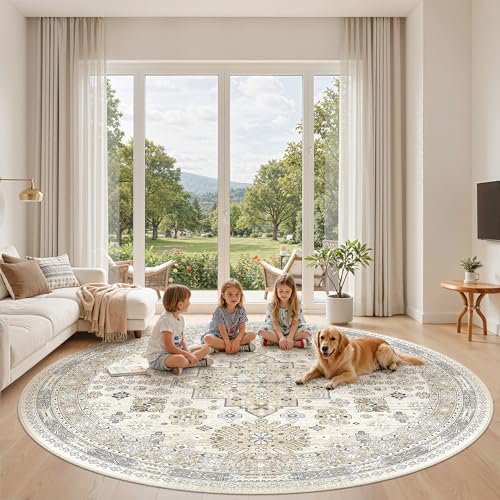 Round Rug 8ft (Beige/Grey / 8' (Round))
