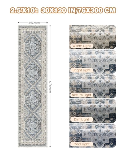 Kitchen Runner Rug Non Slip Washable Rugs 2.5x10 (Blue/Beige / 2'6" x 10' (Runner))