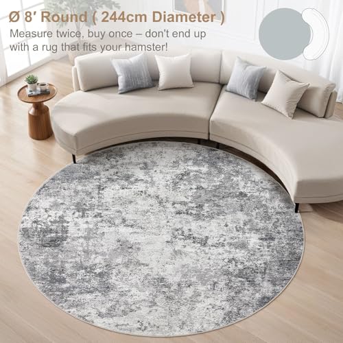 8ft Round Area Rug Living Room Rugs (Grey / 8' (Round))