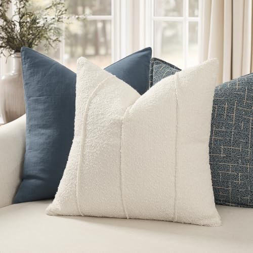 Textured Boucle Throw Pillow Covers 18x18 Pack of 2 (Ivory / 18" x 18" (Pack of 2))