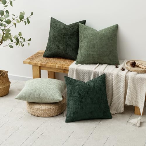 Soft Decorative Chenille Pillow Covers Forest Green 18x18 Pack of 4 (18" x 18" (Pack of 4) / Green)