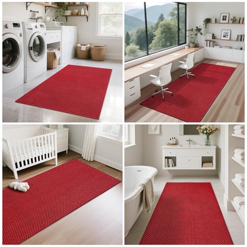 Kitchen Runner Rug Mat Non Slip Hallway Runner Washable Red 2x6 ft (Red / 2' x 6')
