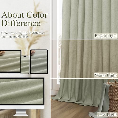Sage Green 100% Blackout Curtains 45 Inch Length 2 Panels Set for Living Room Bedroom Back Tab Thermal Insulated Black Out Linen Drapes Room Darkening Window Curtains 52x45 (Sage Green / 52"W x 45"L (Pack of 2))