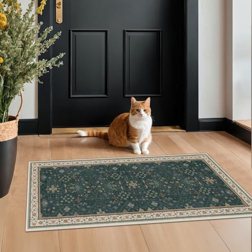 Dark Green Oushak 2x4 Entryway Rug (2' x 4' (Rectangular) / Dark Green)