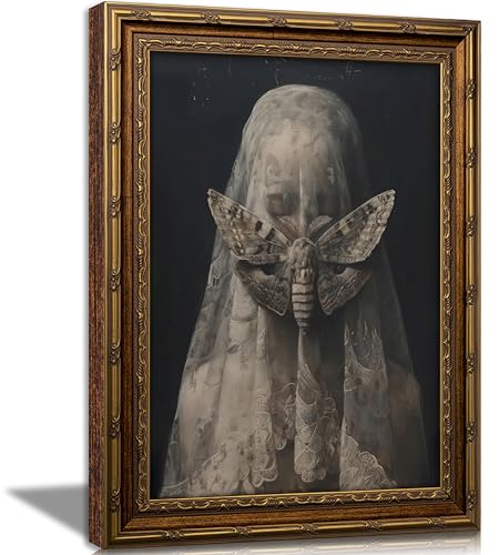 Vintage Gold Framed Death Moth Veiled Woman Wall Art (Veiled Woman / 24"LX16"W)
