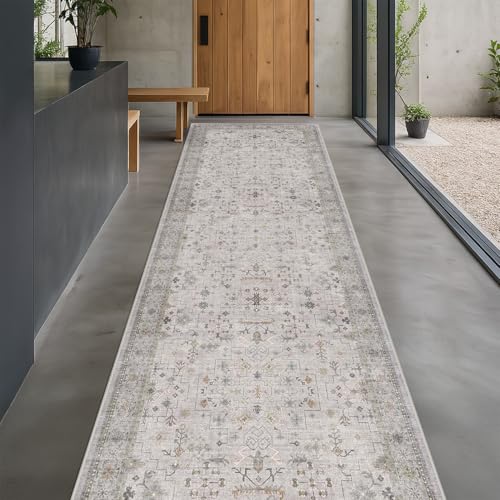 Boho Washable 3x20 Extra Long Hallway Runner Rug (3' x 20' (Runner) / Light Gray / Sage)
