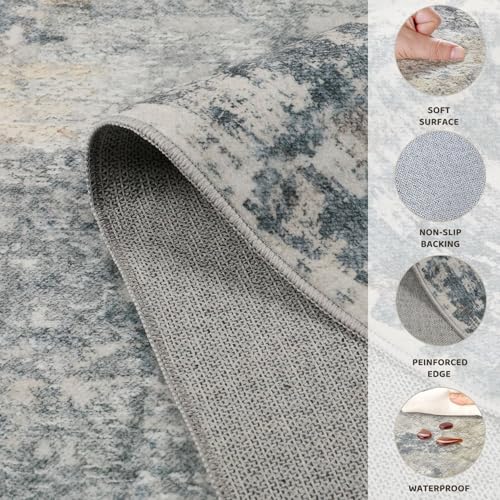 6ft Round Area Rug Living Room Rugs (Blue Grey / 6' (Round))