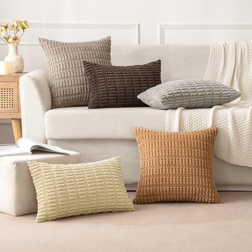 Corduroy Decorative Throw Pillow Covers 20x20 Brown Pack of 2 (Brown / 20" x 20" (Pack of 2))