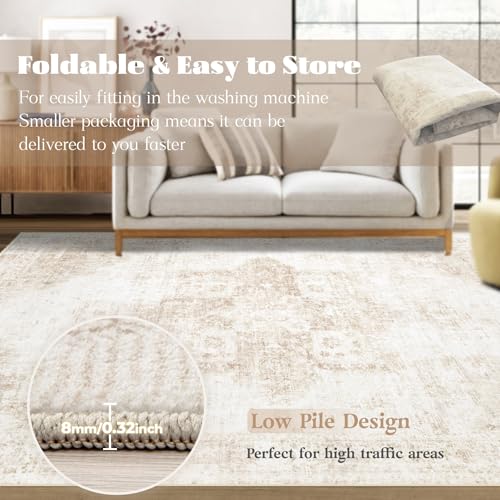 Area Rug 6x9 Washable Rug (Beige / 6' x 9' (Rectangular))