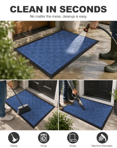 Front Door Mat Outdoor Entrance (Coastal Blue / 2' x 2'11" (Rectangular))