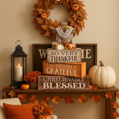 4 Pcs Fall Table Decoration for Home Religious Cross Stacked Signs (Cross Fall)
