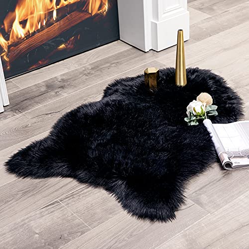 Fluffy Area Rug 2x3 ft Faux Fur Sheepskin Rug for Bedroom Black (2' x 3' (Sheepskin) / Black)