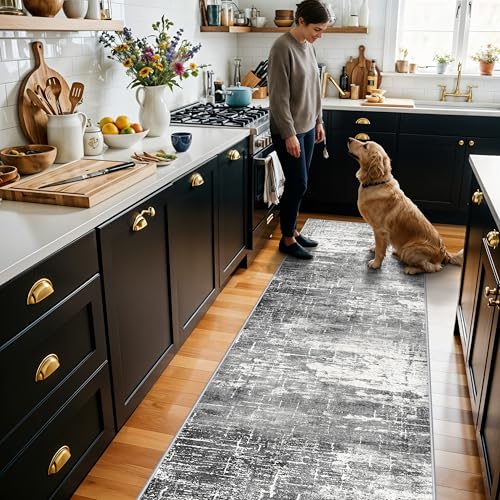 2x8 Washable Hallway Runner Rug (2' x 8' (Rectangular) / Black/Grey)