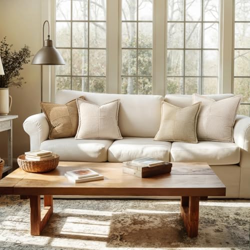 Decorative Euro Sham Throw Pillow Covers for 22x22 Inch Beige 2 Pack (Beige / 22" x 22" (Pack of 2))