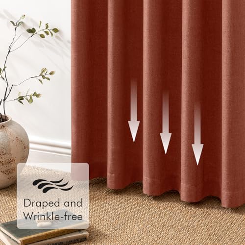 Fall Decor Burnt Orange Faux Linen Semi Sheer Curtains 84 Inches (Burnt Orange / 42"W x 84"L (Pack of 2))