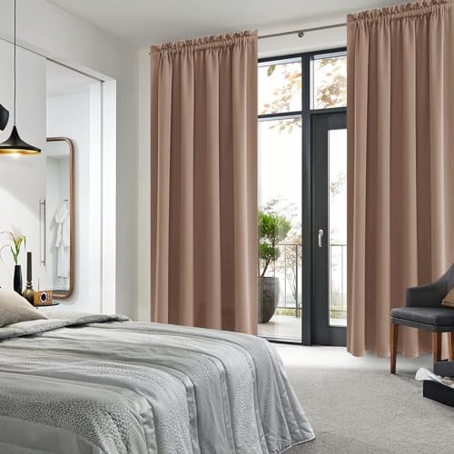 Wide Blackout Curtains for Bedroom Living Room 70 x 84 Inch Long Khaki (Khaki / 70"W x 84"L (Pack of 2))