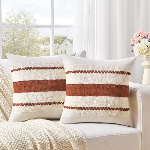 Set of 1 Rust Boho Decorative Throw Pillow Covers 18x18 Inch for Couch Bed Sofa (18" x 18" (Pack of 1) / Rust)
