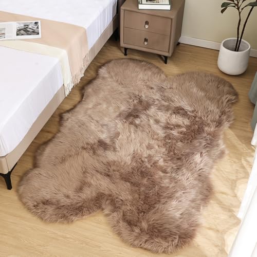Beige Washable Rugs 4x6 for Living Room Fluffy Carpet Soft Shaggy Faux Sheepskin Fur Rug for Bedroom Floor Room Rugs Home Decor Sheepskin (4' x 6' (Sheepskin) / Beige)