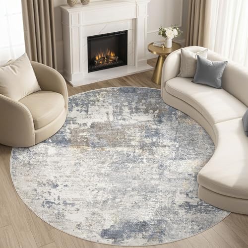 6ft Round Area Rug Living Room Rugs (Blue Grey / 6' (Round))