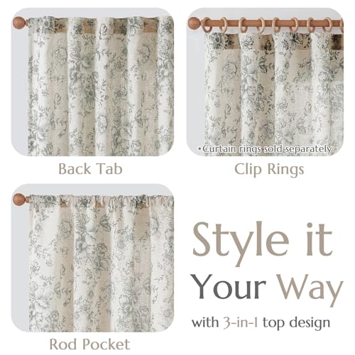Floral Lined Linen Curtains 84 Long for Living Room 2 Panels (Lined Grey / 50"W x 84"L (Pack of 2))