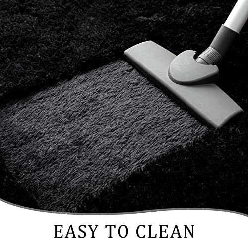 Soft Runner Rug for Bedroom Living Room Plush Fluffy Rugs 2x6 (Black / 2' x 6' (Runner))