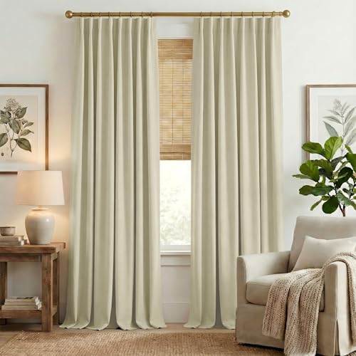 Room Darkening Bedroom Curtains 84 inches Long (Linen Beige / 52"W x 84"L (Pack of 2))
