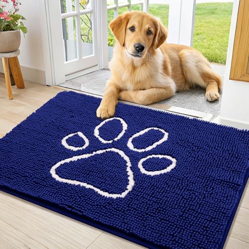 Dog Door Mat for Muddy Paws (36"X24" / Navy Blue and White)