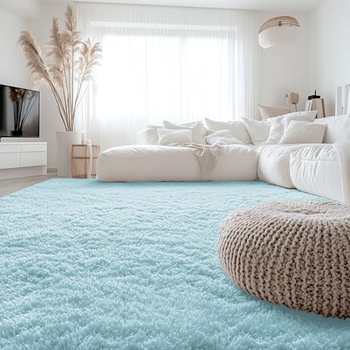 8x10 Machine Washable Large Area Rugs for Living Room (8x10 Ft / Light Blue)